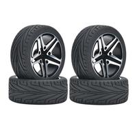 KINGCOO Lot de 4 pneus de voiture RC en caoutchouc de 65 mm et jantes métalliques en alliage d'aluminium 12 mm Hex pour 1:10 RC On-Road Touring Drift Rallye pour SCX10 TRX4 Kyosho Sakura Tamiya (5