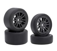 KINGCOO Lot de 4 pneus en caoutchouc lisses et jantes de roue pré-montés On-Road Drift Racing 7 mm hexagonal pour 1/24" Losi Micro-B RC Auto Upgrade Pièces (12 trous, noir)