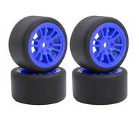 KINGCOO Lot de 4 pneus en caoutchouc lisses pré-montés et jantes en plastique 7 mm hexagonales pour 1/28" Losi Micro-T WL244016 RC Auto DIY Pièces de mise à niveau (bleu)