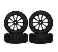 KINGCOO Lot de 4 pneus et roues de voiture RC - 75 mm - Pneus en caoutchouc et roues en plastique - 10 rayons - Jantes pour 1/10 RC sur route Racing 1/16 RC Rallye Voiture pour Kyosho Tamiya HSP HPI