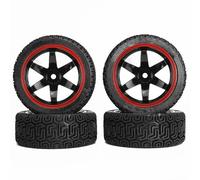 KINGCOO - Lot de 4 pneus et roues de voiture RC - Pneus en caoutchouc de 68 mm - Roue à 6 rayons - Pour voiture de rallye 1/10 RC On-Road Racing 1/16" - Pour HSP HPI Kyosho Tamiya - Noir et rouge