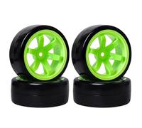 KINGCOO Lot de 4 roues et pneus de voiture RC Drift - 63 mm - En plastique dur - Pour Tamiya HSP HPI Kyosho 1/10 - Pièces de rechange (6 trous, vert)