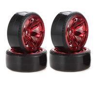 KINGCOO Lot de 4 roues et pneus de voiture RC Drift - 63 mm - Jantes en plastique dur pour course sur route 1/10 - Pièces de rechange pour HSP Tamiya HPI Kyosho (rouge)