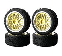 KINGCOO RC Rally Lot de 4 pneus en caoutchouc et revêtement en plastique pour voiture 1/10 RC On-Road Touring Racing Rallye pour Scx10 TRX4 Tamiya WR8 HPI HSP TT02 (doré argenté, 66 mm)