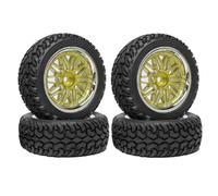 KINGCOO RC Rally Lot de 4 pneus en caoutchouc et revêtement en plastique pour voiture RC On-Road Touring Rallye 1/10 pour voiture Scx10 TRX4 Tamiya WR8 HPI HSP TT02 (doré argenté, 75 mm-A)