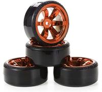 KINGCOO Roue et pneu pour voiture de drift RC, 4 pièces 63 mm de pneus durs en plastique avec jantes pour pièces de rechange pour voiture de course et de drift 1/10 pour HSP Tamiya HPI Kyosho (Orange)