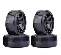 KINGCOO Roues et pneus de voiture RC Drift, 4 pièces pneumatiques rigides de 63 mm jantes en plastique pour voiture de course Drifting On-Road 1/10 pièces de rechange pour HSP Tamiya HPI Kyosho (Noir)