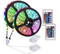 KINGCOO Ruban LED Multicolore Barre Lumineuse Auto adhésif avec Télécommande Alimentée par Batterie,TV DIY Contexte Bandeau Lumiere Intérieur Extérieur Maison Décoration (2PCS, 5M 300LED)