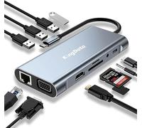 KingData Station d'accueil USB C 11 en 1, adaptateur multiport de type C avec HDMI, VGA, Ethernet RJ45, chargement PD, USB 3.0, HDTV, lecteur de carte SD TF et audio pour ordinateurs portables Dell HP