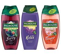 Kingdom Supplies Palmolive Memories of Nature Gel douche Set 3 flacons de 250 ml Champ de fleurs, détente et cueillette de baies avec conseils beauté exclusifs