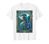 Kingfisher Bird Art Nouveau Fleur d'iris T-Shirt Graphique avec Valeur