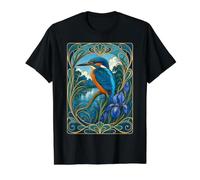 Kingfisher Bird Art Nouveau Fleur d'iris T-Shirt Graphique avec Valeur, Homme, Noir, L