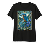 Kingfisher Bird Art Nouveau Fleur d'iris T-Shirt Haut de Gamme
