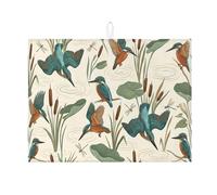 Kingfisher Tapis de séchage à vaisselle pour comptoir de cuisine, tapis d'égouttoir à vaisselle absorbant vert nature vintage en microfibre pour cuisine, café, bar, 45,7 x 61 cm