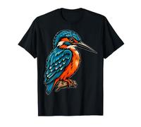 Kingfisher Tatouage Traditionnel Motif Oiseau Bleu/Orange T-Shirt