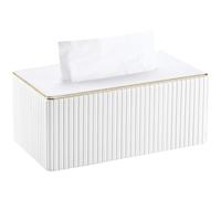 KINGFOM Boîte à Mouchoir Rectangulaire avec Bord Doré - Cuir Boite Mouchoirs pour Salon, Salle de Bain et Bureau, Blanc