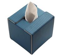 KINGFOM Boîte à Mouchoirs Carré en Cuir Boite Mouchoir pour Maison Voiture (Rayures Bleu+Abricot)