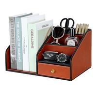 KINGFOM Organisateur de Bureau avec Porte-revues A4, Rangement de Bureau en Cuir, Multifonction Pot à crayon Porte Revue Bureau (Marron)