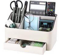 KINGFOM Organiseur de bureau avec 5 compartiments et tiroirs, multifonction, porte-stylos, pour le bureau, la maison, blanc