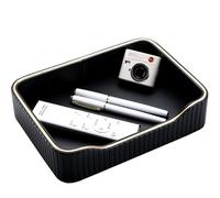 KINGFOM Plateau de valet en cuir, petit plateau décoratif pour salle de bain, table de chevet, table basse - Bol à clés pour couloir (noir)