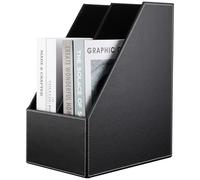 KINGFOM Porte-revues A4 en cuir (Noir, 2 Compartiments)