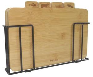 Kinghoff Ensemble de planches à découper en bambou avec support en métal | 28,5 x 20 cm par planche