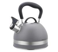Kinghoff KH-1851 Bouilloire sifflante en acier inoxydable avec poignée rétractable pour toutes les plaques de cuisson, 1,8 l, gris mat