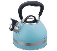 Kinghoff KH-1857 Bouilloire sifflante en acier inoxydable avec poignée rétractable pour toutes les plaques de cuisson, 1,8 l, bleu mat