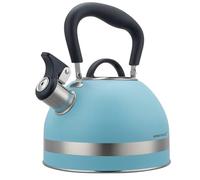 Kinghoff KH-1857 Bouilloire sifflante en acier inoxydable avec poignée rétractable pour toutes les plaques de cuisson, 1,8 l, bleu mat
