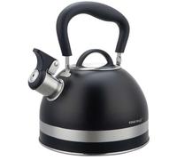 Kinghoff KH-1858 Bouilloire sifflante en acier inoxydable avec poignée rétractable pour toutes les plaques de cuisson, 1,8 l, noir mat