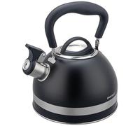 Kinghoff KH-1858 Bouilloire sifflante en acier inoxydable avec poignée rétractable pour toutes les plaques de cuisson, 1,8 l, noir mat