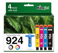 KINGJET 924 Cartouches d'encre (Pas avec Puce) pour Cartouche HP 924 Compatibles avec HHP OfficeJet 8120e 8122e 8124e 8125e pour OfficeJet Pro 8130e 8132e 8134e 8138e 8139e