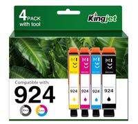 KINGJET 924 Cartouches d'encre pour HP 924 Cartouches compatibles avec HP OfficeJet 8120e 8122e 8124e 8125e pour OfficeJet Pro 8130e 8132e 8134e 8138e 8139e (Pas avec)