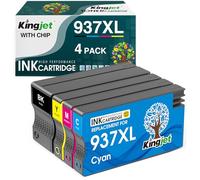 KINGJET 937 XL Cartouches d'encre Compatible pour HP 937 XL 937e pour HP OfficeJet Pro 9120e 9720e 9730e 9110b 9120b 9130b 9132e 9122e 9135e 9117b 9125e 9720 9730,937 Pack de 4 Cartouches (avec Puce)