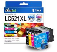 KINGJET LC521 Lot de cartouches d'encre de rechange pour imprimante Brother LC521 LC-521 LC521VAL pour imprimante Brother DCP-J1260W DCP-J1310DW DCP-J1313DW DCP-J1360DW DCP-J1460DW Noir/cyan/magenta