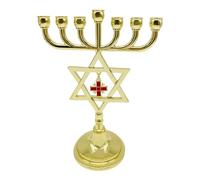 Kingke Étoile traditionnelle Menorah à 7 branches avec pendentif en forme de croix, support en métal pour temple, chandelier juif élégant
