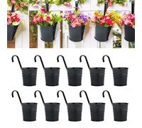 KINGLAKE 10 pièces 16cm Pots de Fleurs en métal à Suspendre, Pot Fleur Suspendre Metal pour intérieur extérieur Balcon clôture - avec Crochet Amovibles-Noir