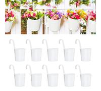 KINGLAKE 10 pièces Pots de Fleurs en métal à Suspendre 10cm, Petit Pot Fleur Suspendre Metal pour intérieur extérieur Balcon clôture - avec Crochet Amovibles-Blanc