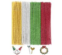 KINGLAKE 200 Pièces Cure Pipes 4 Couleur, Glitter Cure-Pipe 30CM, Fil Chenille Loisirs Creatifs pour Bricolage, Décoration, Noël