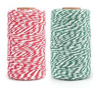 KINGLAKE 2mm 200M Corde Macramé Rouge Blanc et Vert Blanc,Corde en Coton,Ficelle de Coton, Fil Macramé,Macrame Corde Naturel pour Pâtisserie,Cuisine,Bricolage,Emballage Cadeau de Noël -100MX2