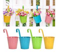 KINGLAKE 4 pièces Pots de Fleurs en métal à Suspendre 10cm, Petit Pot Fleur Suspendre Metal pour intérieur extérieur Balcon clôture - avec Crochet Amovibles-4 Couleur