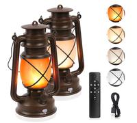 KINGLEAD Lanternes LED Vintage,4 modes d'éclairage réglables,Lanternes d'extérieur suspendues étanches LED avec effet de flamme Rechargeables USB Conviennent pour le jardin, Noël, Nouvel An 2 pièces