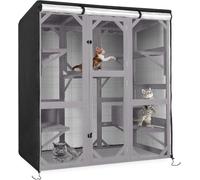 Kingling Housse d'extérieur pour chat - Convient pour les grandes maisons et condos pour chats, housse d'hiver pour chatterie sauvage (housse uniquement), noir (noir, version personnalisée)