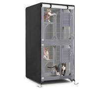 Kingling Housse d'extérieur pour chat - Housse de cage pour chat d'extérieur imperméable pour grande maison pour chat, enclos de chatterie sauvage pour maisons et condos (housse uniquement), noir, 103