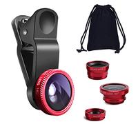 KINGMAS Kit Objectif 3 en 1 Universel fisheye et Macro pour iPad, iPhone 7, 6, 5, Samsung, Blackberry, HTC et la Plupart des Smartphones (Rouge)