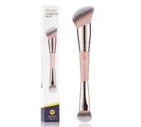 KINGMAS Pinceau de maquillage à double extrémité pour contours, fond de teint, poudre, liquide, crème anti-cernes et fard à joues, haut biseauté, rose