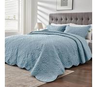 Kingnex Couvre-lit surdimensionné pour très Grand lit 305 x 200 cm, Couvre-lit matelassé léger 3 pièces, 1 Couette et 2 Couvre-oreillers, Bleu Spa