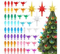 Kingovalley Lot de 120 ampoules de rechange multicolores en céramique pour sapin de Noël - 40 ampoules d'oiseaux cardinaux et 3 étoiles pour sapin de Noël en céramique