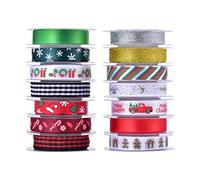 Kingovalley Lot de 15 rouleaux de rubans de Noël en organza gros-grain en satin à paillettes métalliques pour emballage cadeau de Noël, décoration de la saison d'hiver