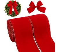 Kingovalley Lot de 2 rouleaux de ruban de Noël en velours rouge avec bord doré - 6,3 cm x 9,1 m - Ruban d'emballage de Noël vintage pour Noël, bricolage, maison, guirlande, nœud, porte, couronne